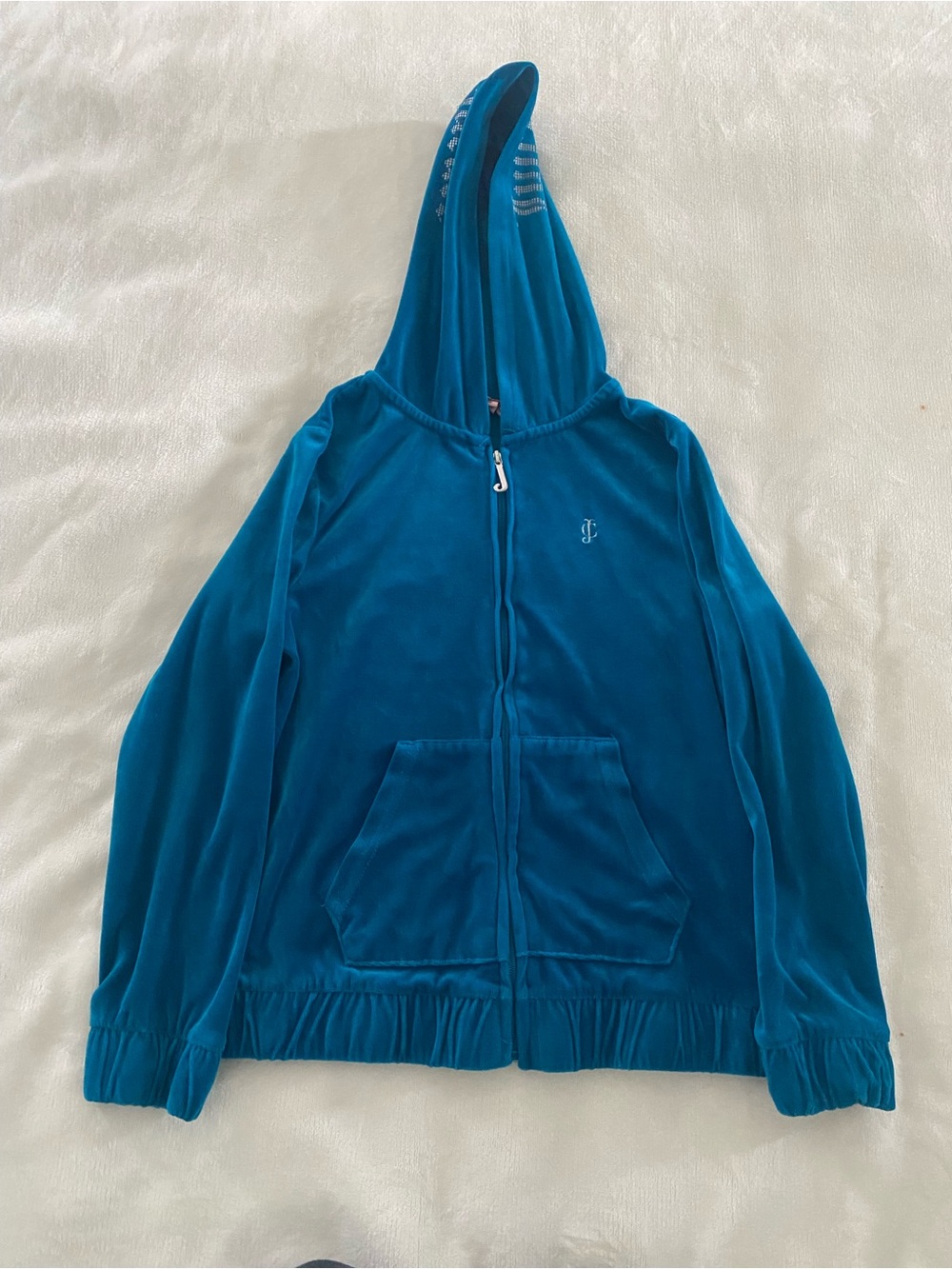 Juicy Couture Teal Velour Hooded Zip Jacket